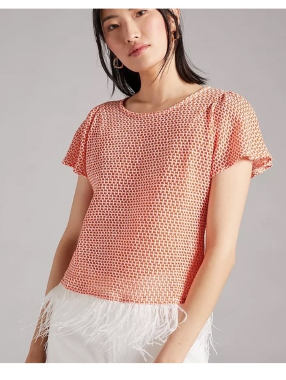 Anthropologie Eva Franco Feathered Knit Orange Top Size XL - Picture 2 of 8